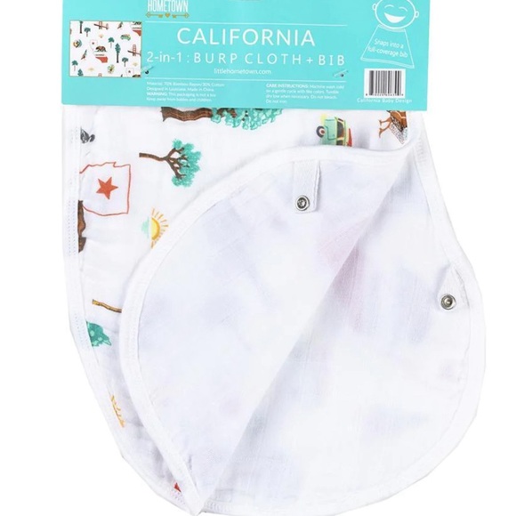 NWT Little Hometown California Baby Muslin Swaddle Blanket & Burp Cloth/Bib - Picture 5 of 5